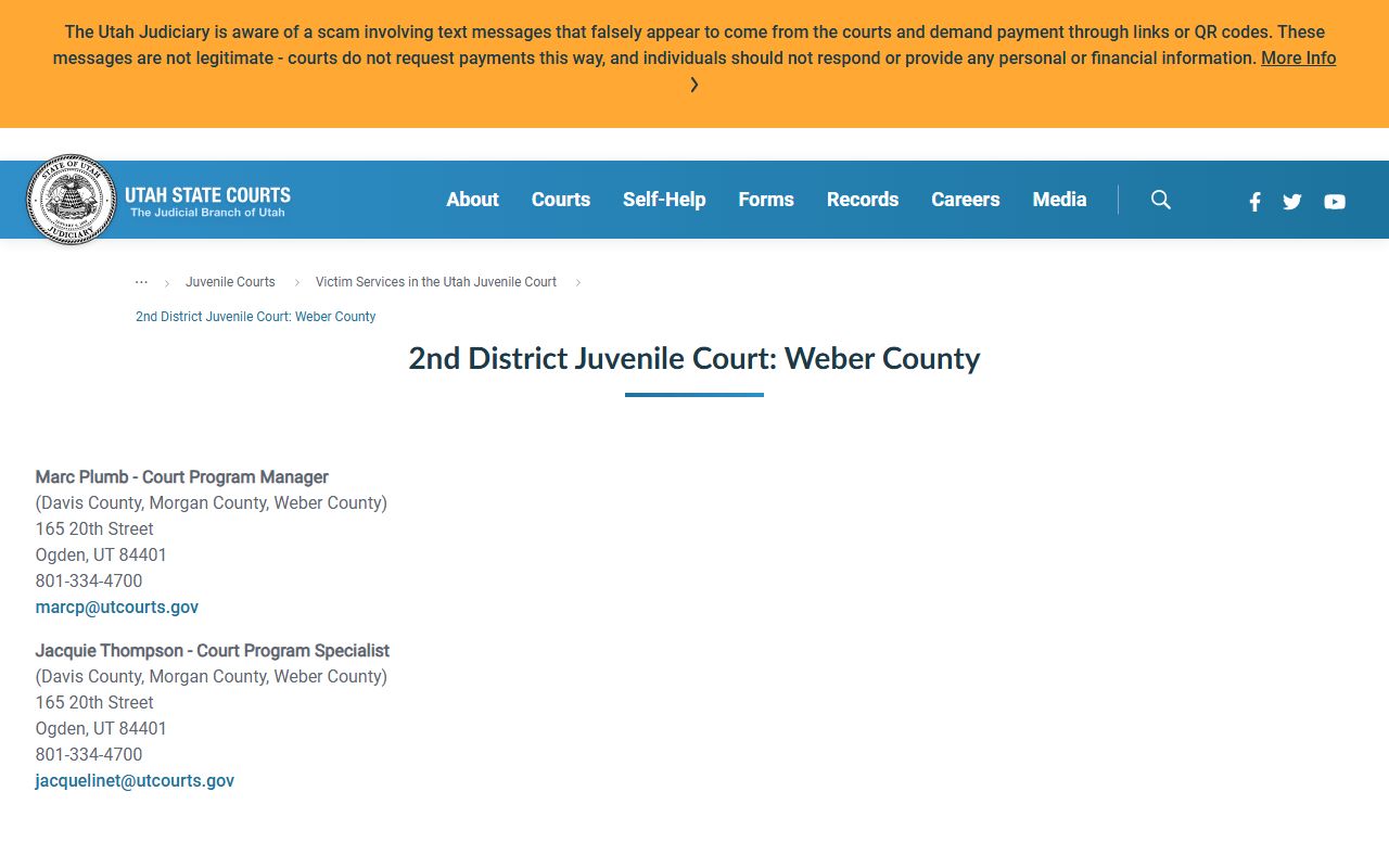 Second District Juvenile Court Weber County victim contact for clerk records