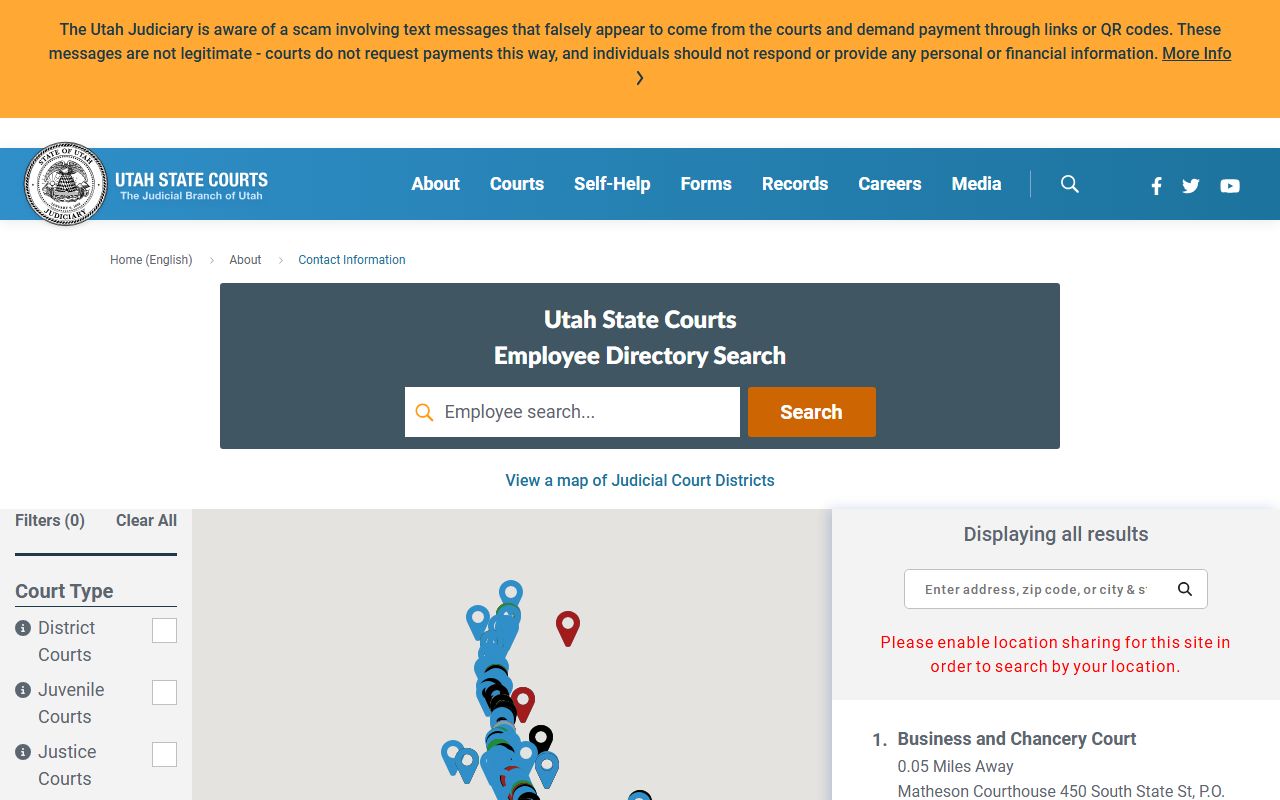 Utah State Court Directory to find the Weber County clerk of court
