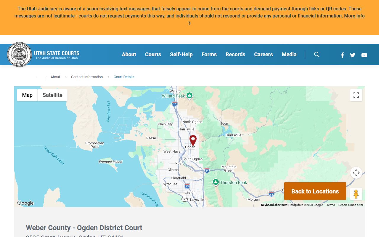 Weber County Ogden District Court directory entry for clerk contact