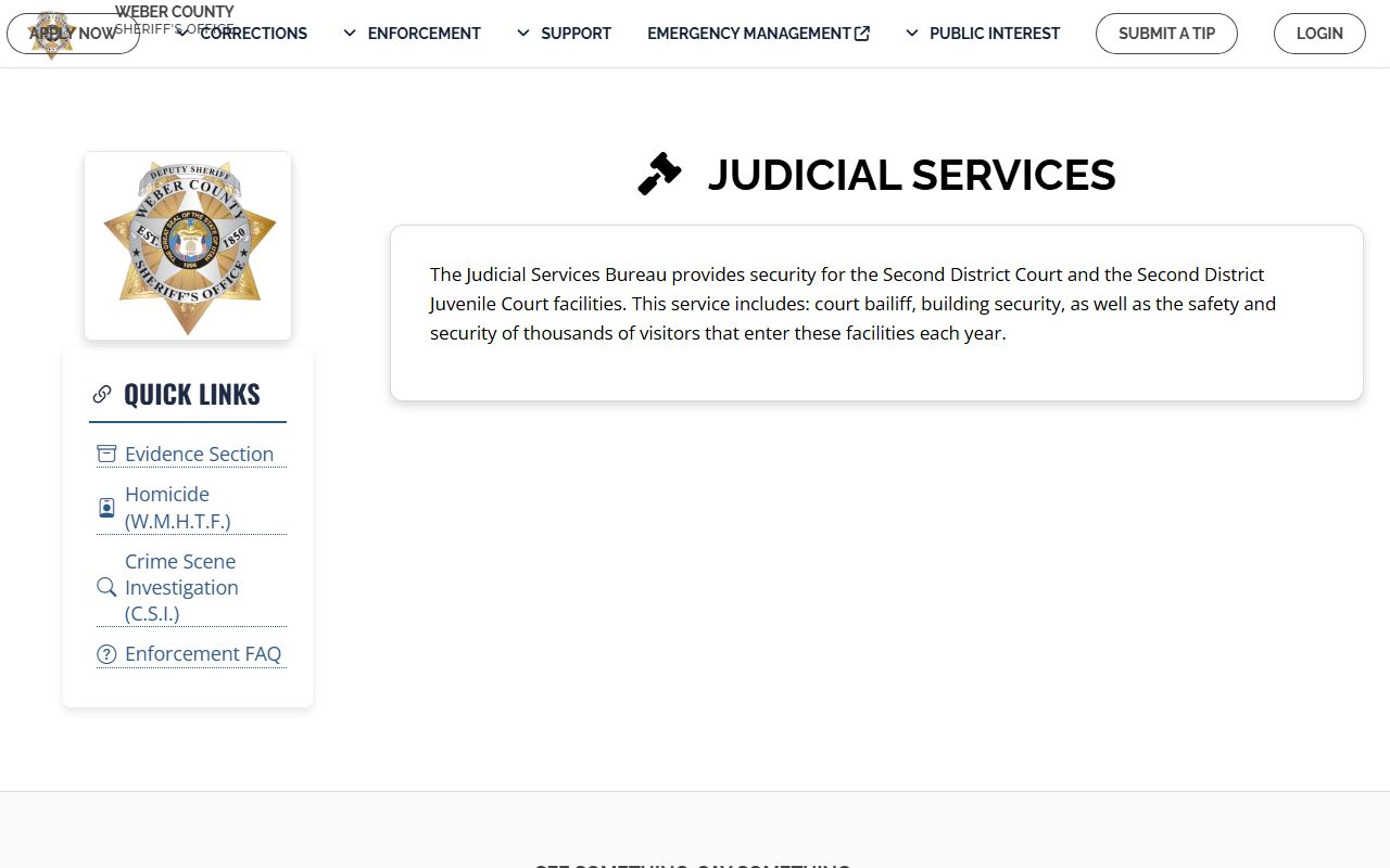 Weber County Sheriff Judicial Services page tied to court dockets and hearings