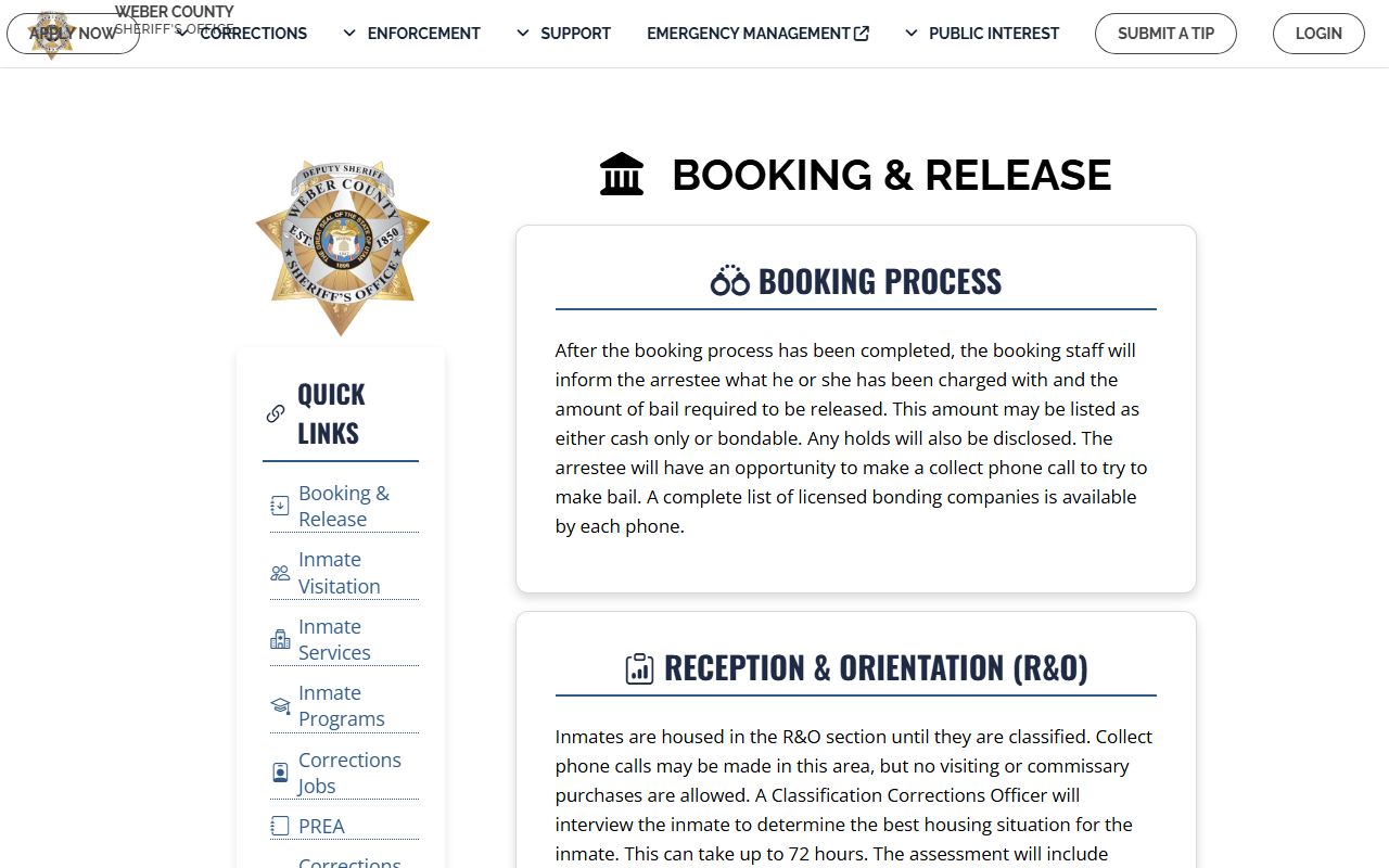 Weber County jail booking page linked to court records