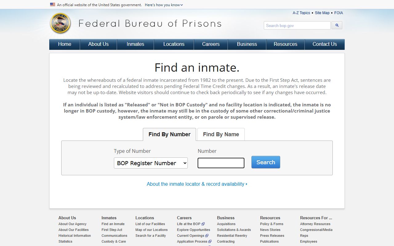 Federal Bureau of Prisons inmate locator for Weber County federal arrests
