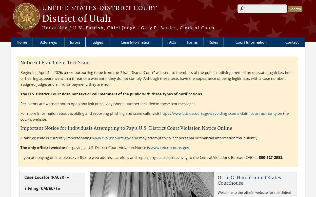 U.S. District Court for the District of Utah federal arrest and criminal records