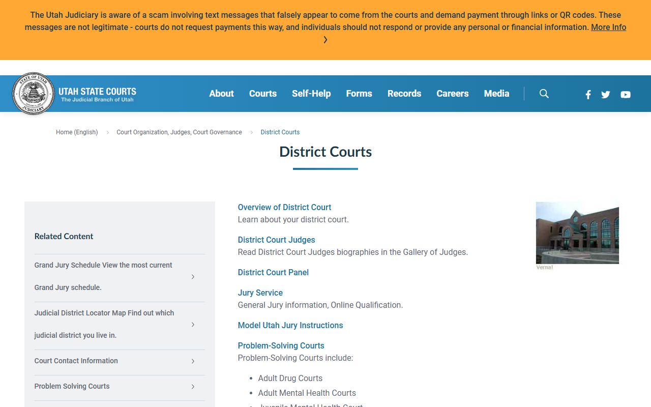 Utah District Courts page covering the Weber County District Court
