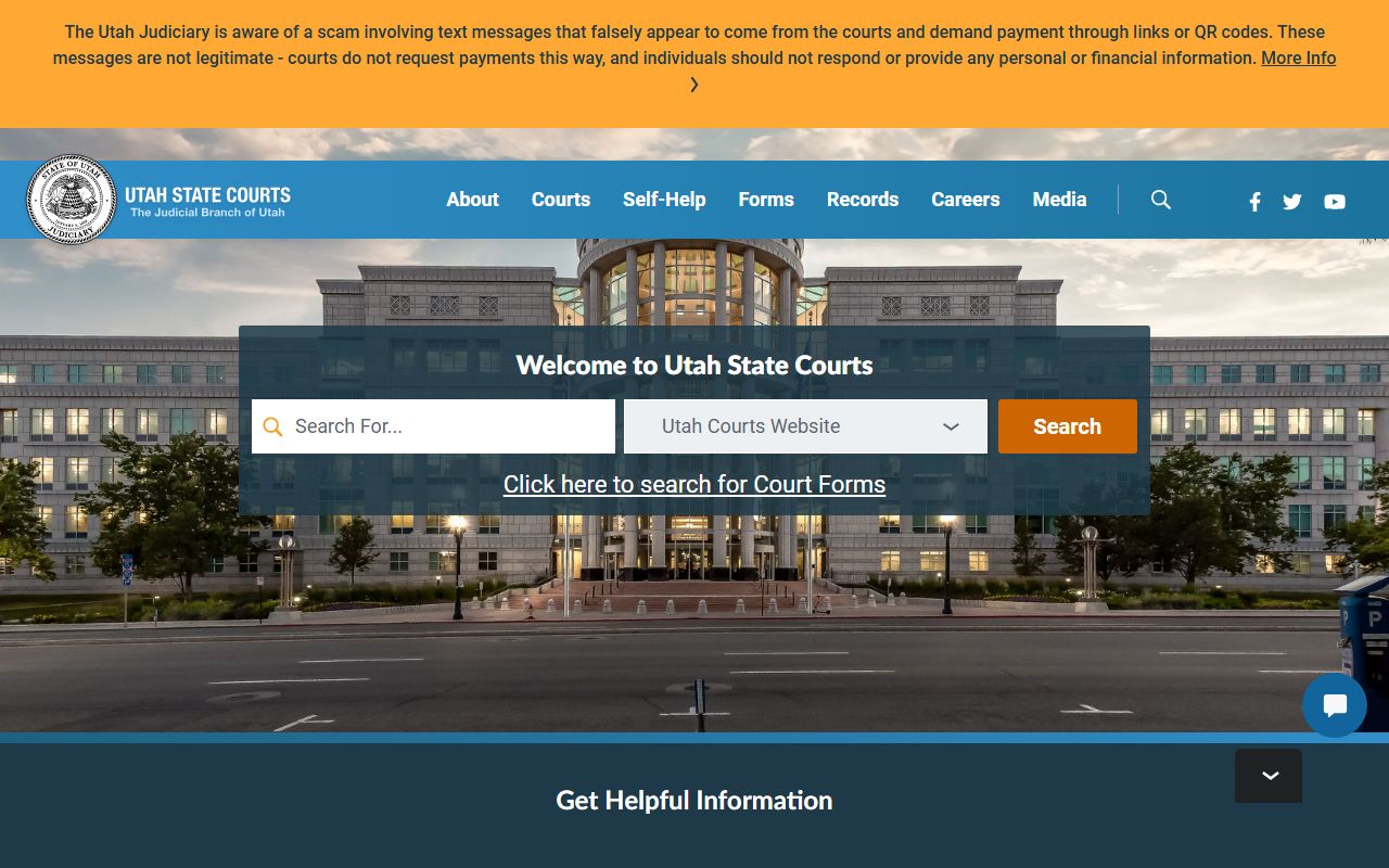 Utah State Courts homepage for Weber County District Court records