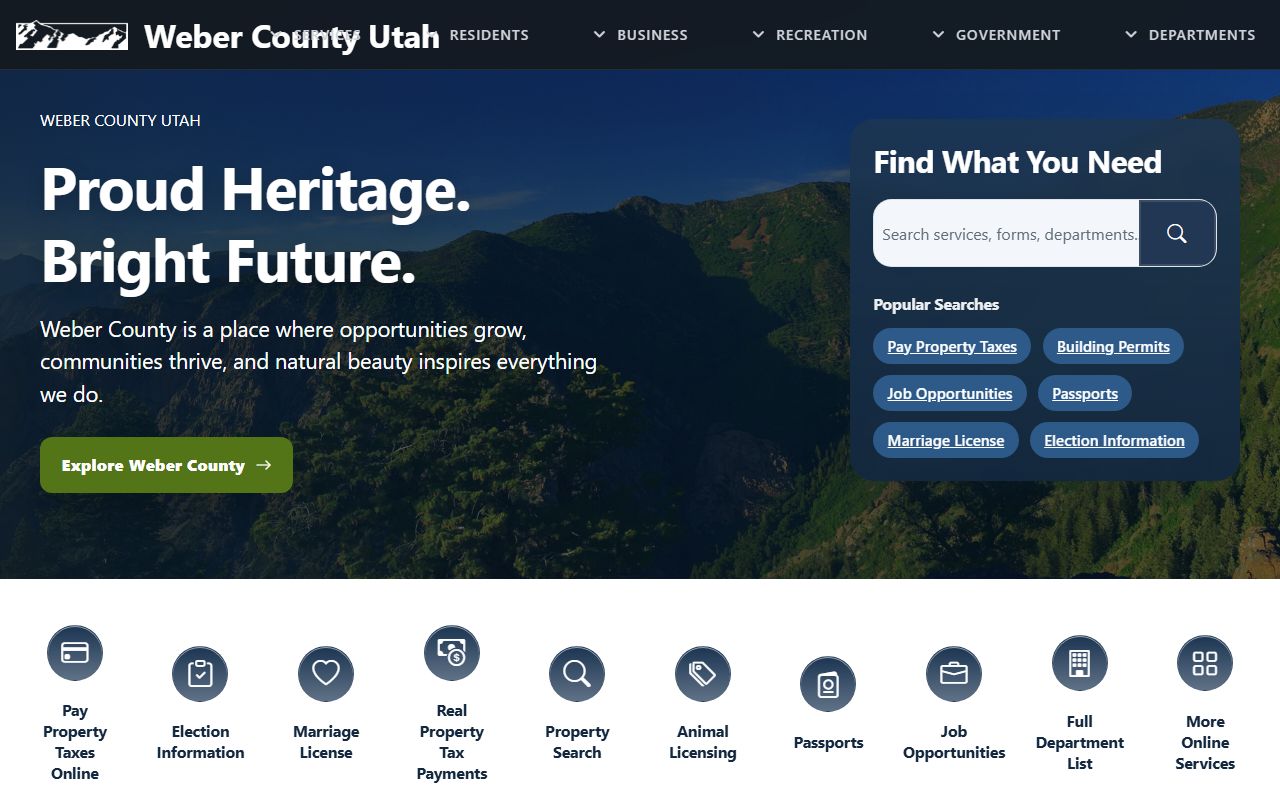 Weber County court records gateway on the official county government homepage
