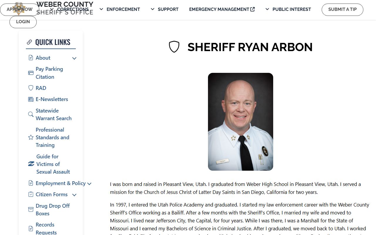 Weber County Meet the Sheriff page tied to jail and court records