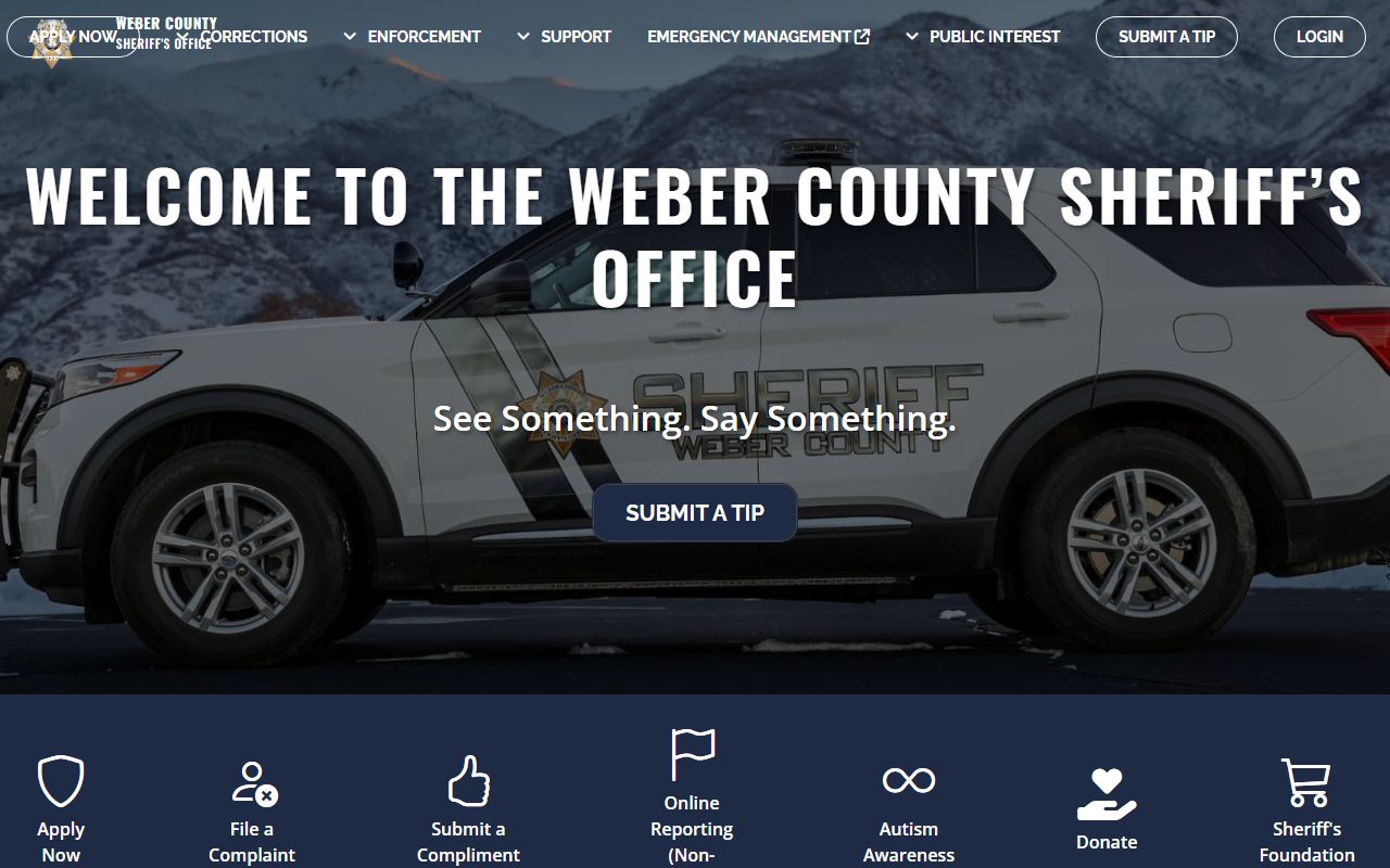 Weber County Sheriff homepage linking to jail and warrant court records
