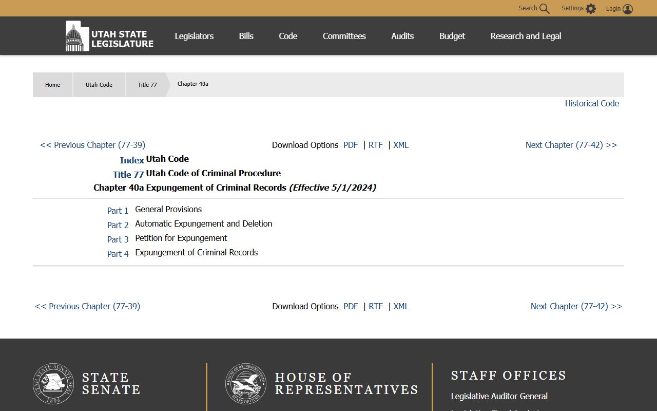 Utah Expungement Act related to Weber County inmate population records