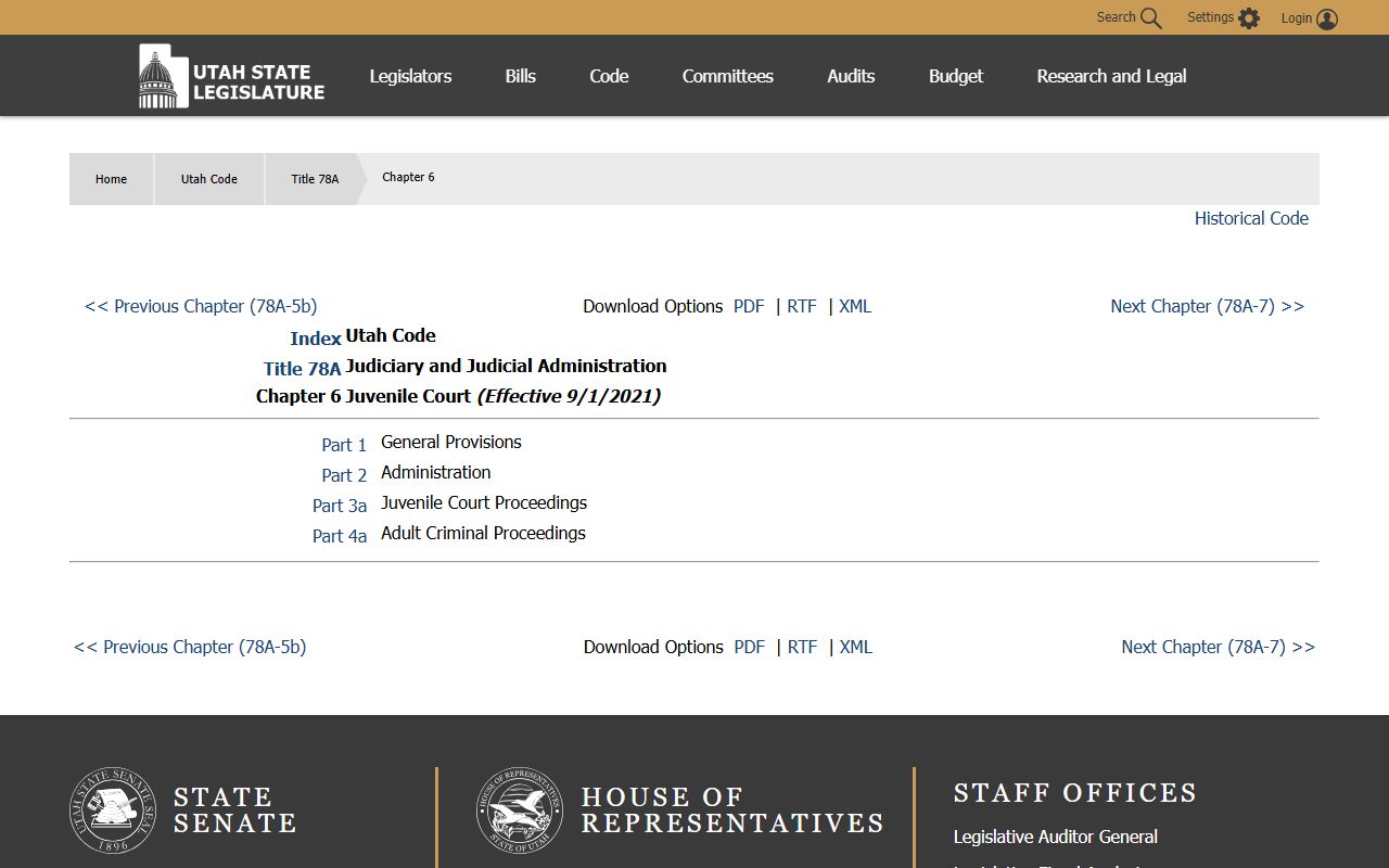 Utah juvenile court statute behind Weber County inmate population records