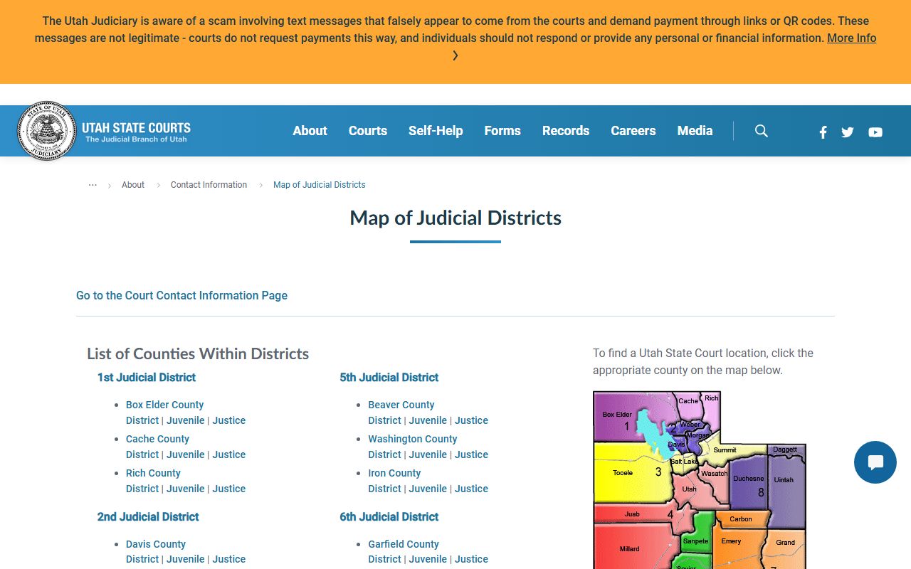 Utah judicial district map showing Weber County public records district