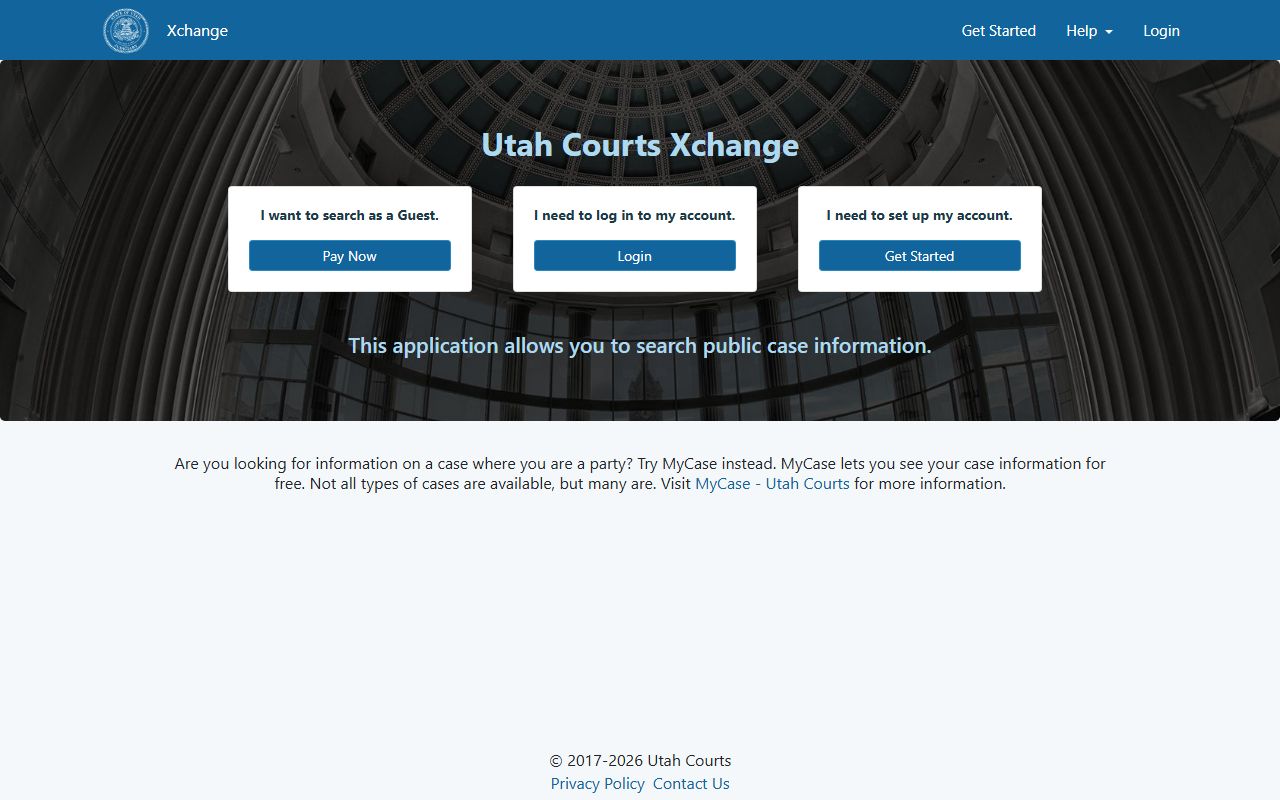 Xchange portal landing page for Weber County public records search