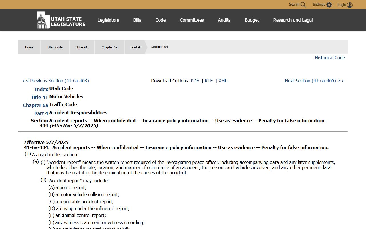 Utah accident report statute cited by Weber County for released inmate records