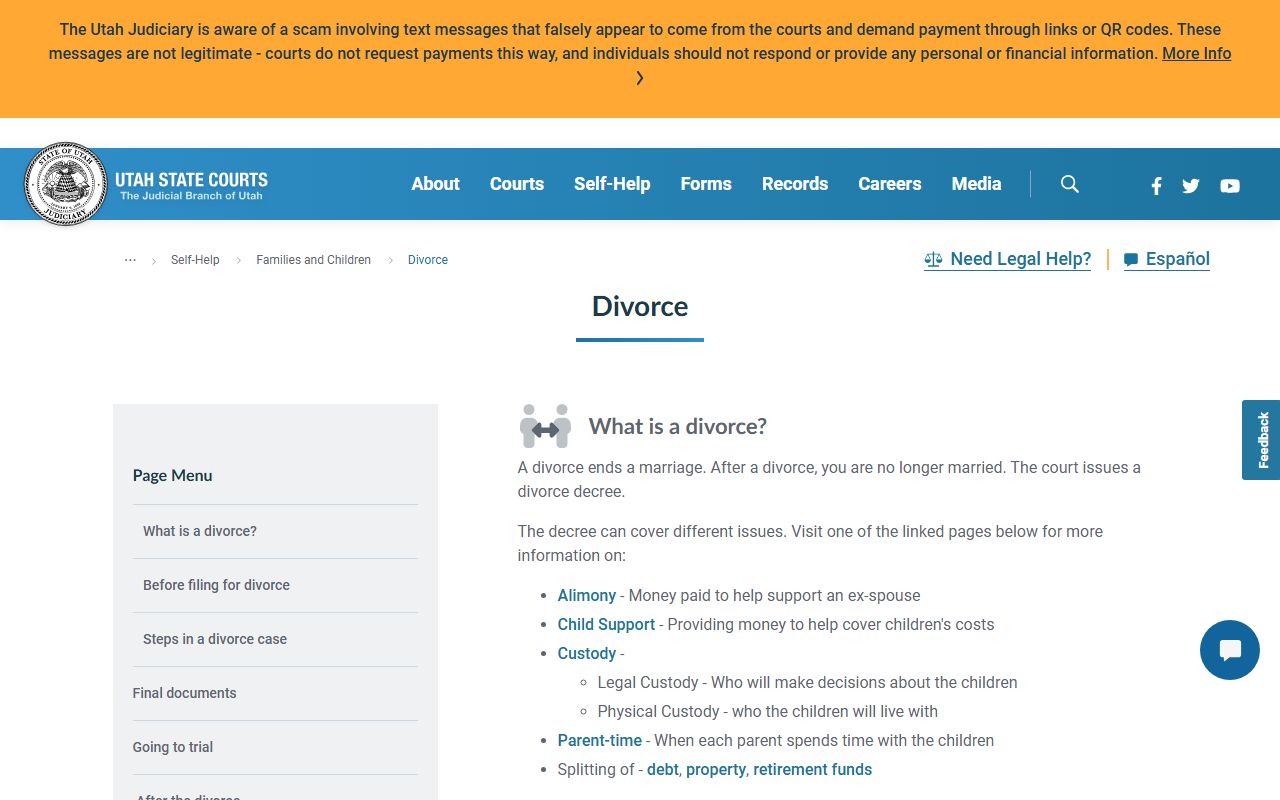 Utah Courts divorce self-help page linked from Weber County traffic records