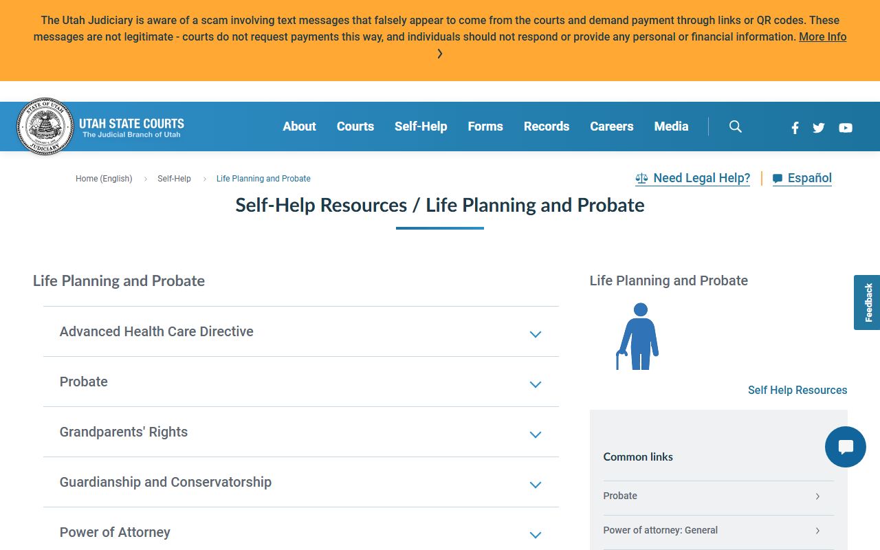 Utah Courts probate self-help page linked from Weber County traffic records