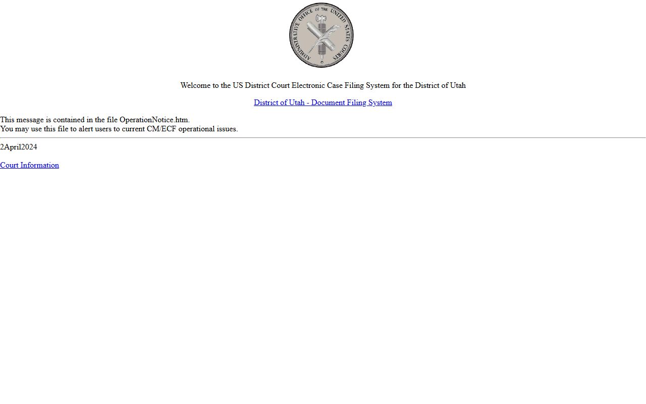 District of Utah CM/ECF gateway tied to Weber County federal warrants