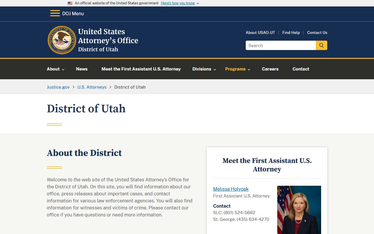 U.S. Attorney for the District of Utah related to Weber County federal warrants