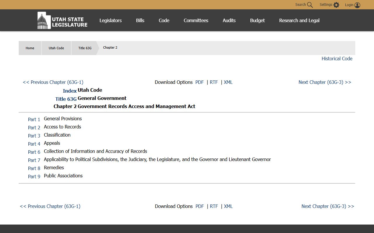 Utah GRAMA statute page related to Weber County warrant record access